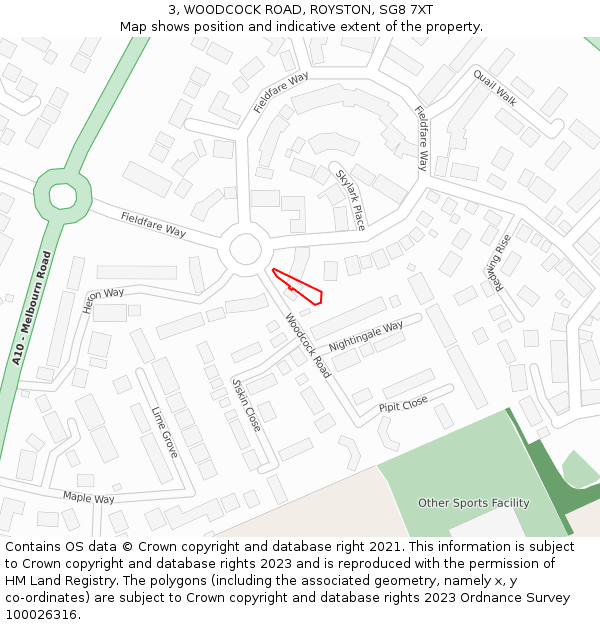 3, WOODCOCK ROAD, ROYSTON, SG8 7XT: Location map and indicative extent of plot