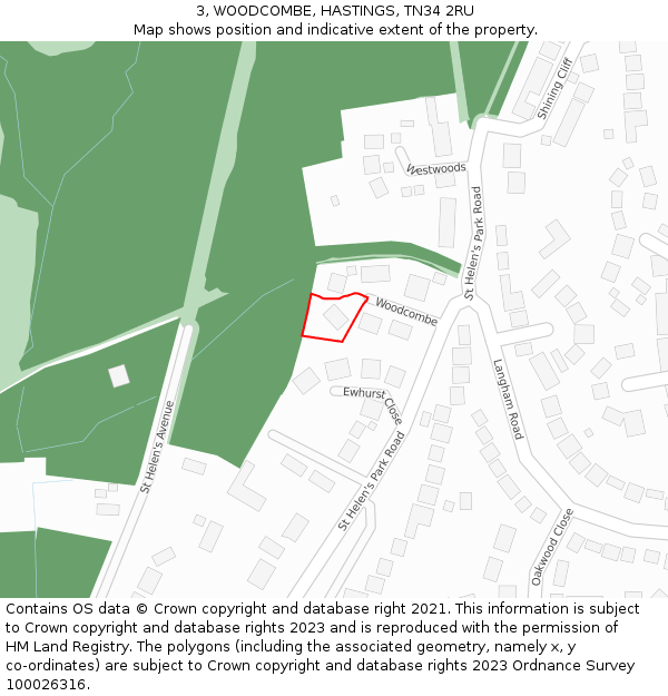 3, WOODCOMBE, HASTINGS, TN34 2RU: Location map and indicative extent of plot