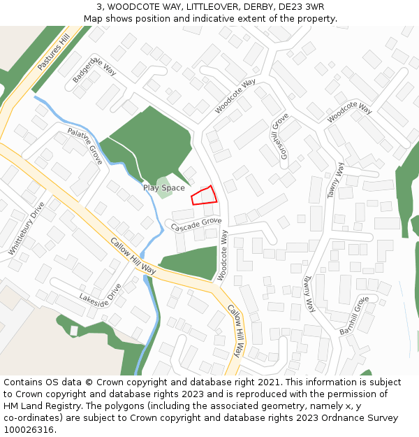 3, WOODCOTE WAY, LITTLEOVER, DERBY, DE23 3WR: Location map and indicative extent of plot