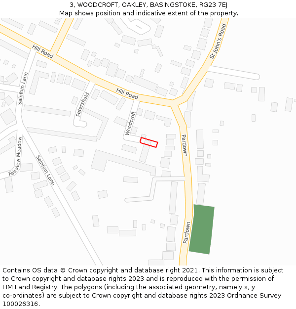 3, WOODCROFT, OAKLEY, BASINGSTOKE, RG23 7EJ: Location map and indicative extent of plot