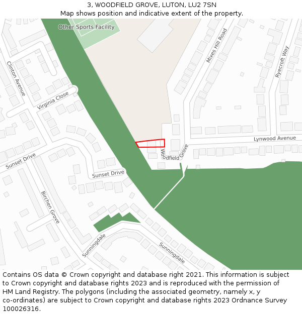 3, WOODFIELD GROVE, LUTON, LU2 7SN: Location map and indicative extent of plot