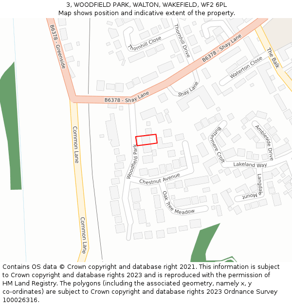 3, WOODFIELD PARK, WALTON, WAKEFIELD, WF2 6PL: Location map and indicative extent of plot