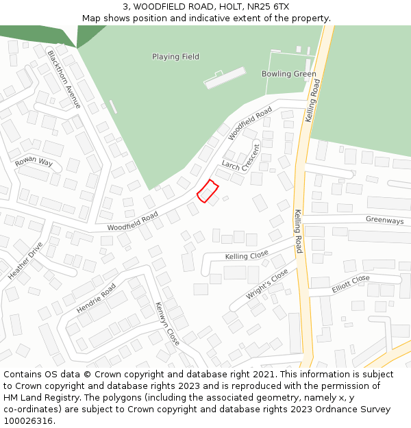 3, WOODFIELD ROAD, HOLT, NR25 6TX: Location map and indicative extent of plot