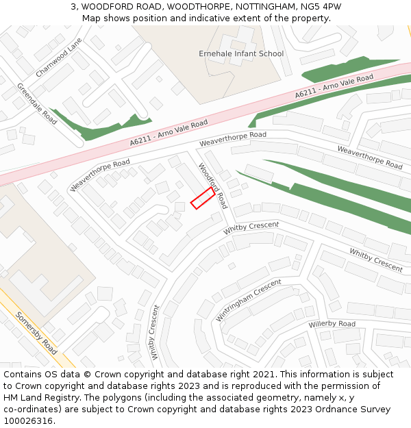 3, WOODFORD ROAD, WOODTHORPE, NOTTINGHAM, NG5 4PW: Location map and indicative extent of plot