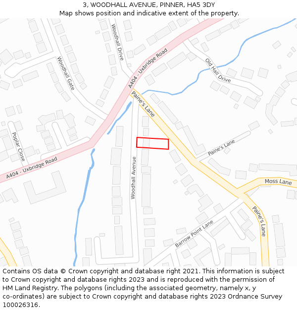 3, WOODHALL AVENUE, PINNER, HA5 3DY: Location map and indicative extent of plot