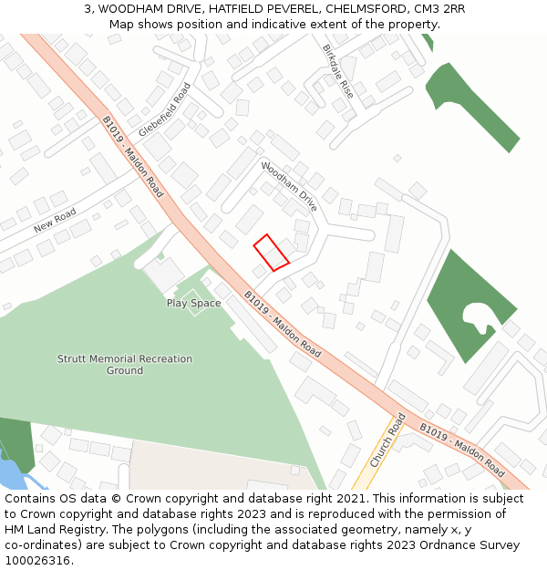 3, WOODHAM DRIVE, HATFIELD PEVEREL, CHELMSFORD, CM3 2RR: Location map and indicative extent of plot