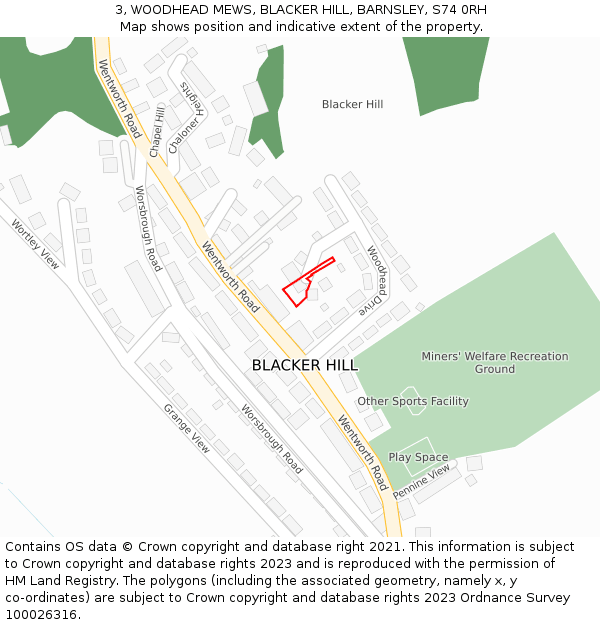 3, WOODHEAD MEWS, BLACKER HILL, BARNSLEY, S74 0RH: Location map and indicative extent of plot