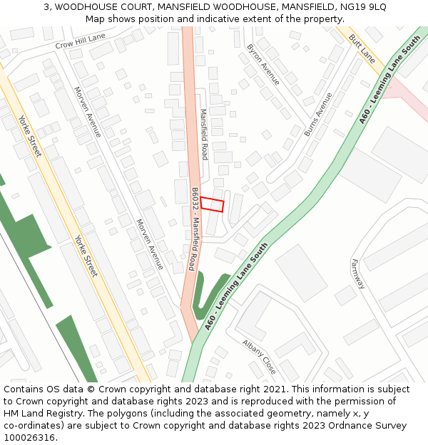 3, WOODHOUSE COURT, MANSFIELD WOODHOUSE, MANSFIELD, NG19 9LQ: Location map and indicative extent of plot