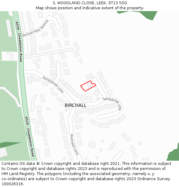 3, WOODLAND CLOSE, LEEK, ST13 5SG: Location map and indicative extent of plot