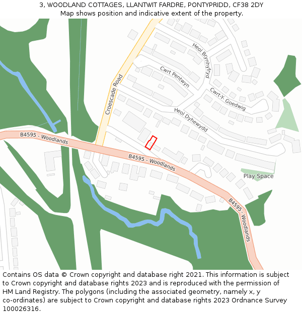 3, WOODLAND COTTAGES, LLANTWIT FARDRE, PONTYPRIDD, CF38 2DY: Location map and indicative extent of plot