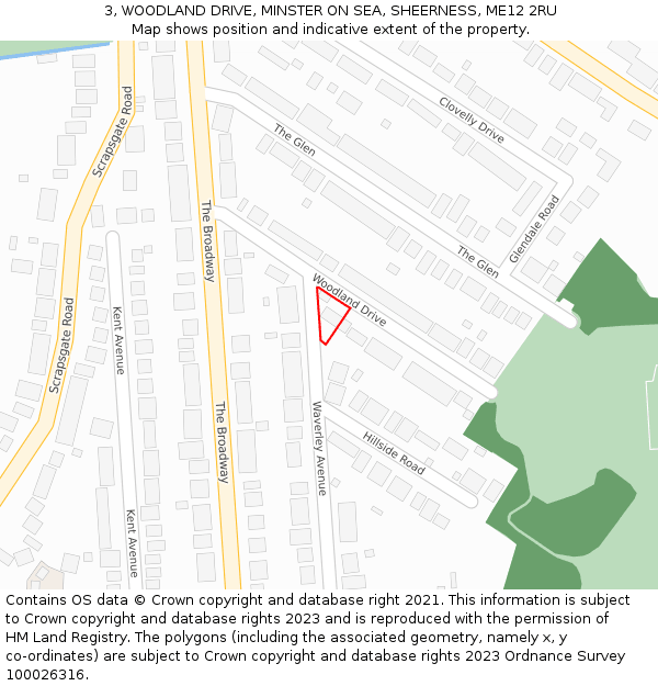 3, WOODLAND DRIVE, MINSTER ON SEA, SHEERNESS, ME12 2RU: Location map and indicative extent of plot