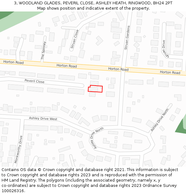 3, WOODLAND GLADES, PEVERIL CLOSE, ASHLEY HEATH, RINGWOOD, BH24 2PT: Location map and indicative extent of plot