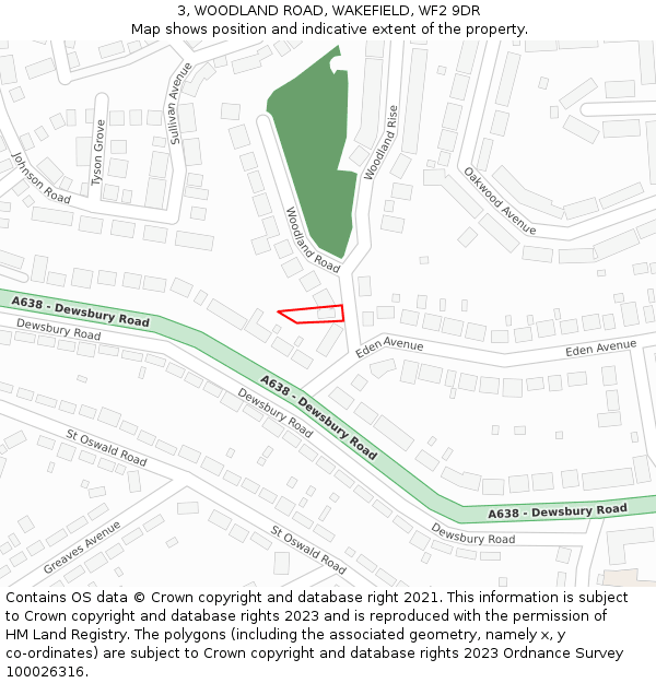 3, WOODLAND ROAD, WAKEFIELD, WF2 9DR: Location map and indicative extent of plot