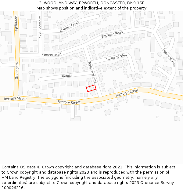 3, WOODLAND WAY, EPWORTH, DONCASTER, DN9 1SE: Location map and indicative extent of plot