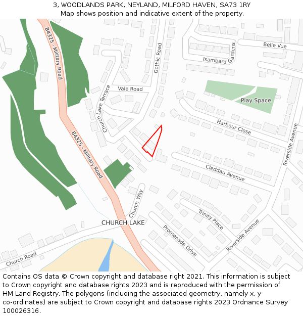 3, WOODLANDS PARK, NEYLAND, MILFORD HAVEN, SA73 1RY: Location map and indicative extent of plot