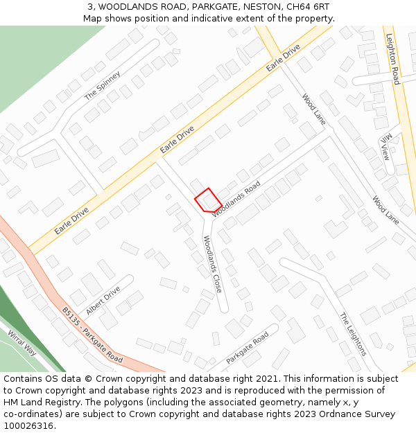 3, WOODLANDS ROAD, PARKGATE, NESTON, CH64 6RT: Location map and indicative extent of plot