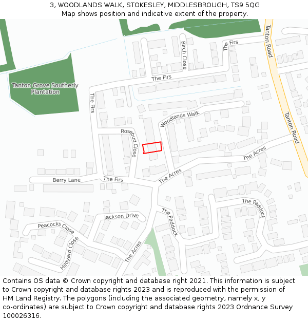 3, WOODLANDS WALK, STOKESLEY, MIDDLESBROUGH, TS9 5QG: Location map and indicative extent of plot