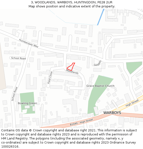 3, WOODLANDS, WARBOYS, HUNTINGDON, PE28 2UR: Location map and indicative extent of plot