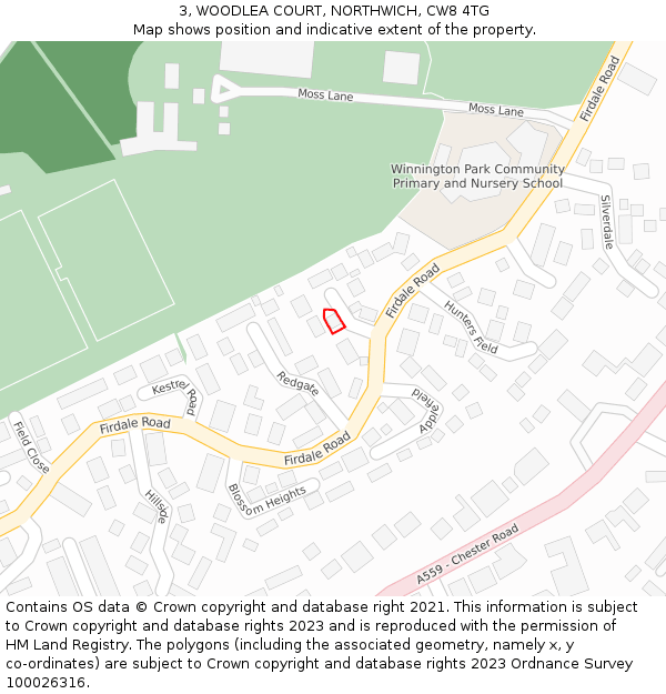 3, WOODLEA COURT, NORTHWICH, CW8 4TG: Location map and indicative extent of plot