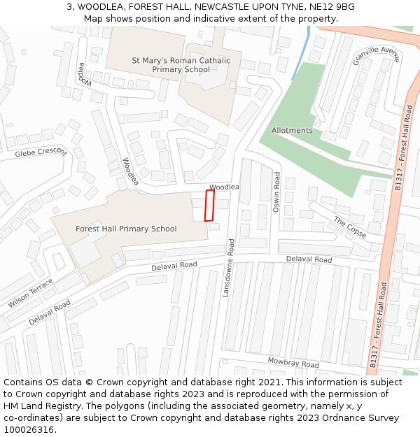 3, WOODLEA, FOREST HALL, NEWCASTLE UPON TYNE, NE12 9BG: Location map and indicative extent of plot