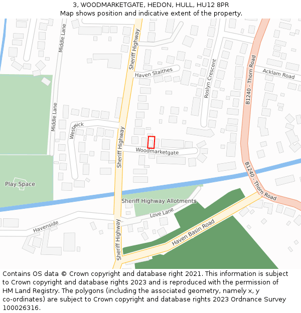 3, WOODMARKETGATE, HEDON, HULL, HU12 8PR: Location map and indicative extent of plot