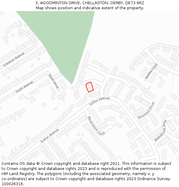 3, WOODMINTON DRIVE, CHELLASTON, DERBY, DE73 6RZ: Location map and indicative extent of plot