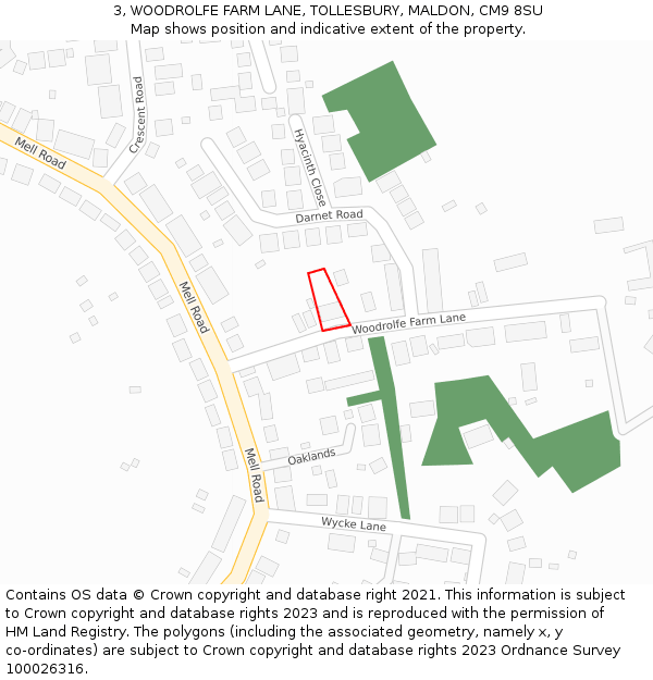 3, WOODROLFE FARM LANE, TOLLESBURY, MALDON, CM9 8SU: Location map and indicative extent of plot