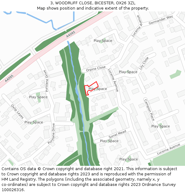 3, WOODRUFF CLOSE, BICESTER, OX26 3ZL: Location map and indicative extent of plot