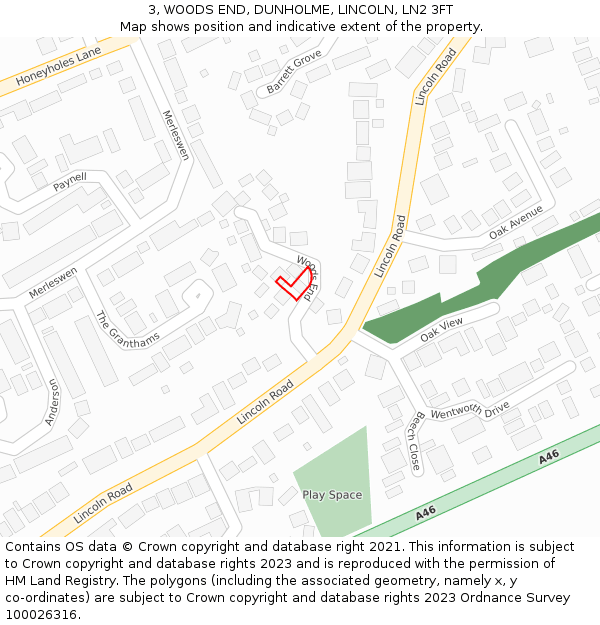 3, WOODS END, DUNHOLME, LINCOLN, LN2 3FT: Location map and indicative extent of plot