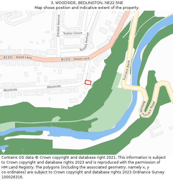 3, WOODSIDE, BEDLINGTON, NE22 5NE: Location map and indicative extent of plot