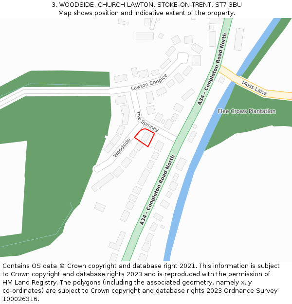 3, WOODSIDE, CHURCH LAWTON, STOKE-ON-TRENT, ST7 3BU: Location map and indicative extent of plot