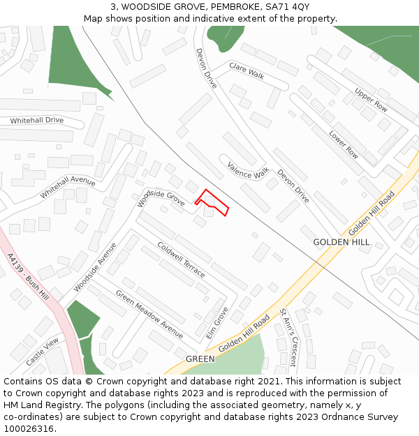 3, WOODSIDE GROVE, PEMBROKE, SA71 4QY: Location map and indicative extent of plot