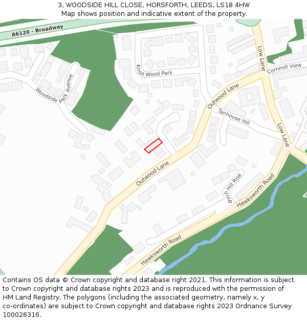 3, WOODSIDE HILL CLOSE, HORSFORTH, LEEDS, LS18 4HW: Location map and indicative extent of plot