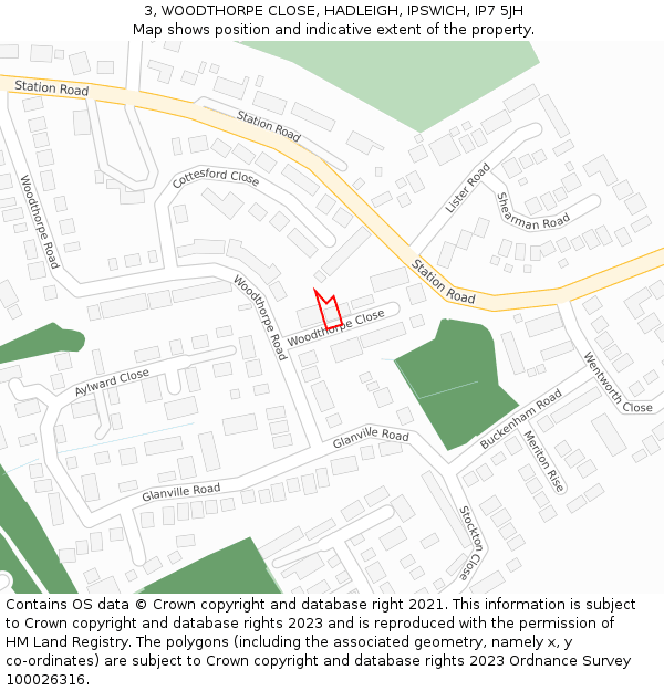 3, WOODTHORPE CLOSE, HADLEIGH, IPSWICH, IP7 5JH: Location map and indicative extent of plot