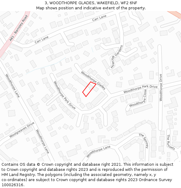 3, WOODTHORPE GLADES, WAKEFIELD, WF2 6NF: Location map and indicative extent of plot