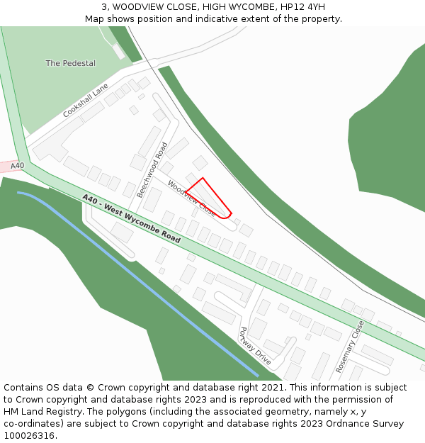 3, WOODVIEW CLOSE, HIGH WYCOMBE, HP12 4YH: Location map and indicative extent of plot