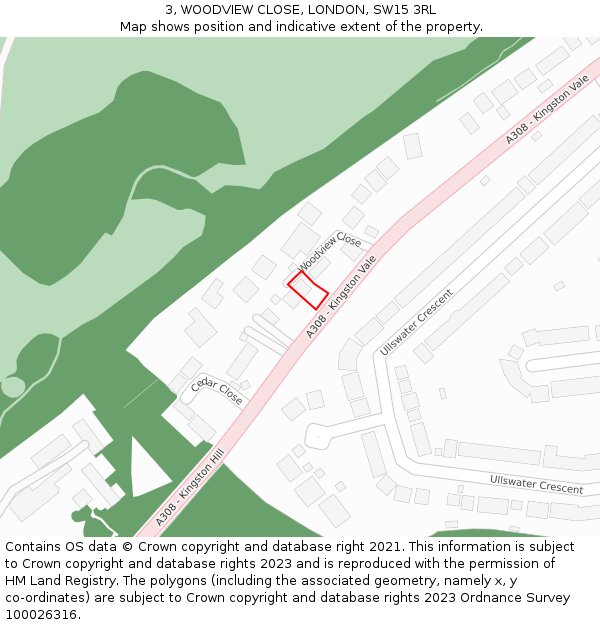 3, WOODVIEW CLOSE, LONDON, SW15 3RL: Location map and indicative extent of plot