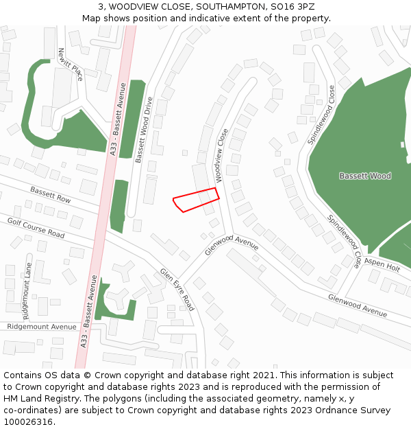 3, WOODVIEW CLOSE, SOUTHAMPTON, SO16 3PZ: Location map and indicative extent of plot