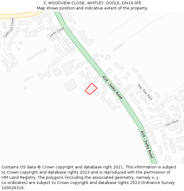 3, WOODVIEW CLOSE, WHITLEY, GOOLE, DN14 0FE: Location map and indicative extent of plot