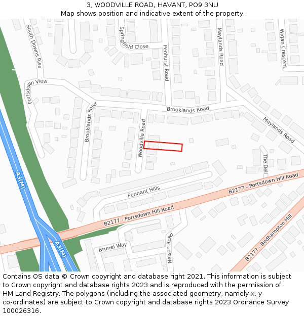 3, WOODVILLE ROAD, HAVANT, PO9 3NU: Location map and indicative extent of plot