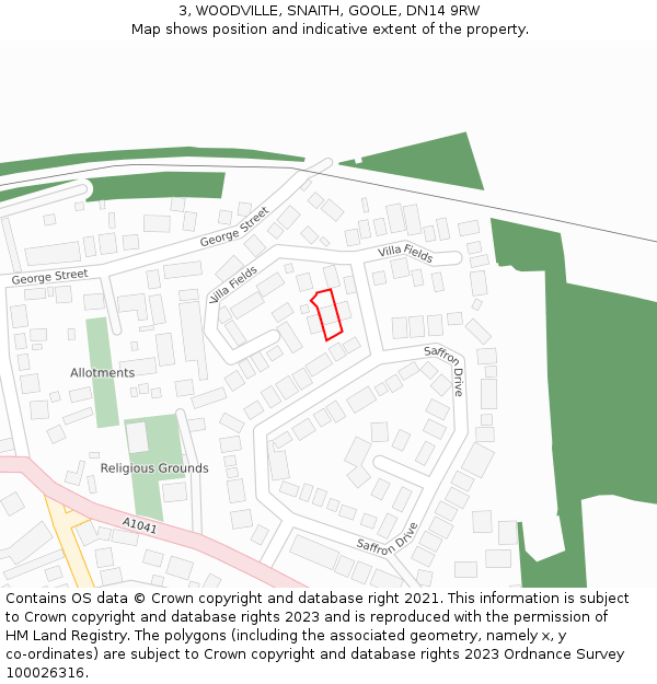 3, WOODVILLE, SNAITH, GOOLE, DN14 9RW: Location map and indicative extent of plot