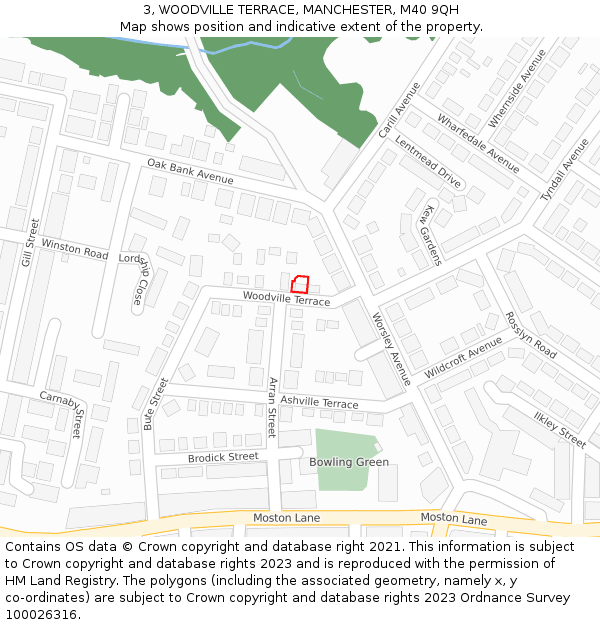 3, WOODVILLE TERRACE, MANCHESTER, M40 9QH: Location map and indicative extent of plot