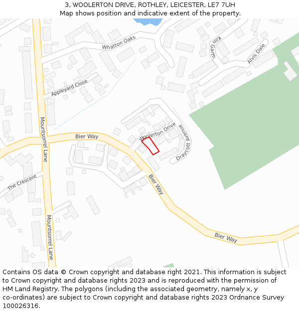 3, WOOLERTON DRIVE, ROTHLEY, LEICESTER, LE7 7UH: Location map and indicative extent of plot