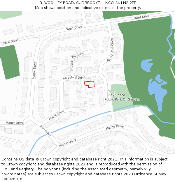 3, WOOLLEY ROAD, SUDBROOKE, LINCOLN, LN2 2FF: Location map and indicative extent of plot