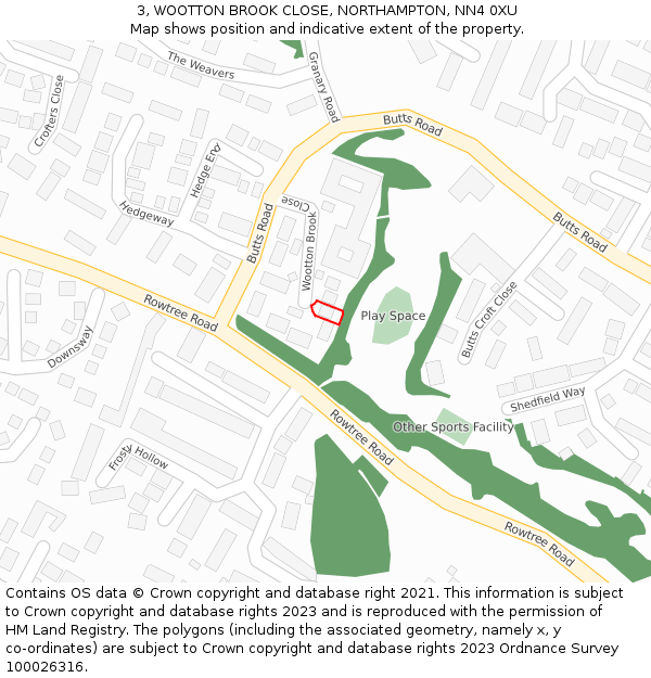 3, WOOTTON BROOK CLOSE, NORTHAMPTON, NN4 0XU: Location map and indicative extent of plot