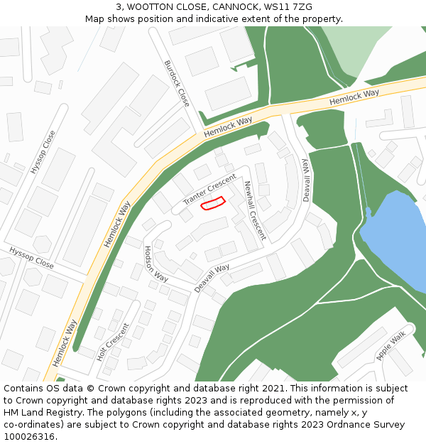 3, WOOTTON CLOSE, CANNOCK, WS11 7ZG: Location map and indicative extent of plot