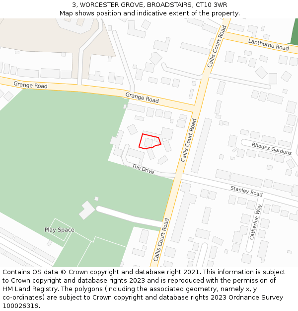 3, WORCESTER GROVE, BROADSTAIRS, CT10 3WR: Location map and indicative extent of plot