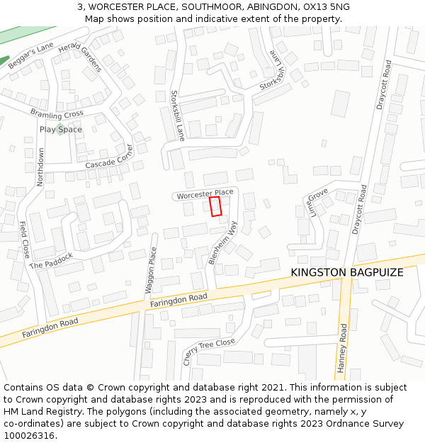 3, WORCESTER PLACE, SOUTHMOOR, ABINGDON, OX13 5NG: Location map and indicative extent of plot