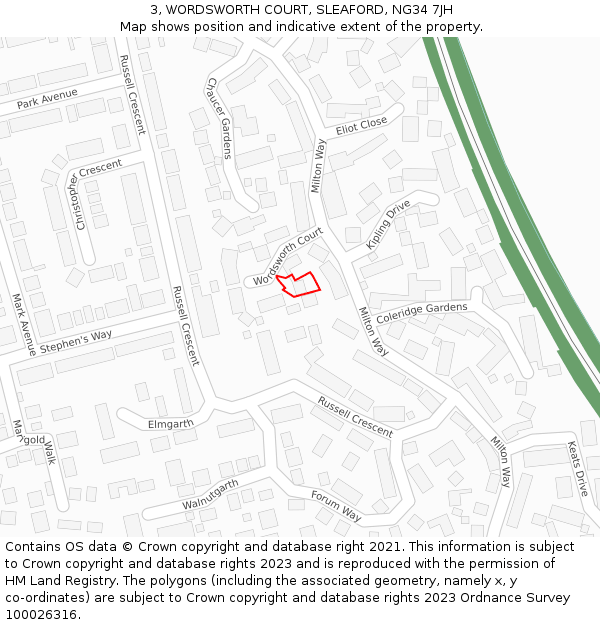 3, WORDSWORTH COURT, SLEAFORD, NG34 7JH: Location map and indicative extent of plot