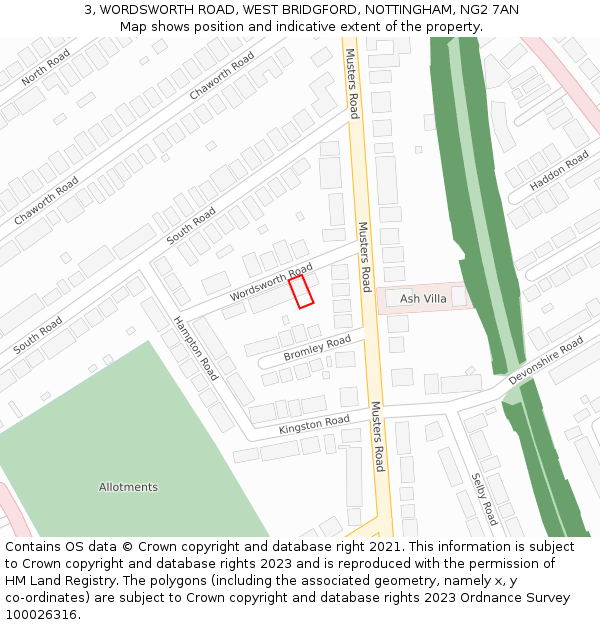 3, WORDSWORTH ROAD, WEST BRIDGFORD, NOTTINGHAM, NG2 7AN: Location map and indicative extent of plot